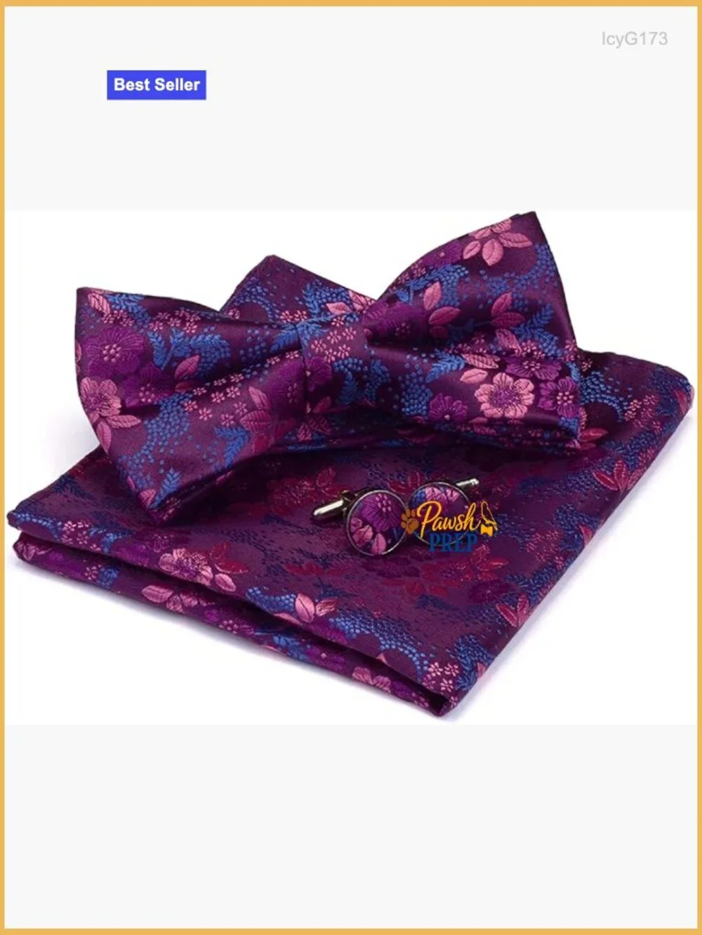 Men's Adjustable Pre-Tied Bow Tie Set with Pocket Square & Cufflinks